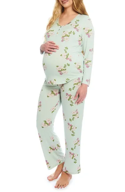 Everly Grey Laina Jersey Long Sleeve Maternity/nursing Pajamas In Peony