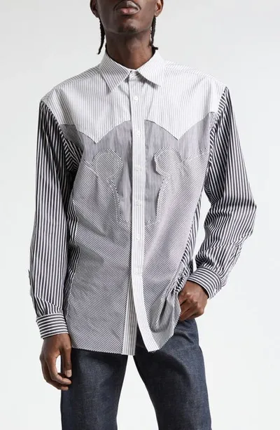 Maison Margiela Striped Cotton Blend Shirt In Black,white