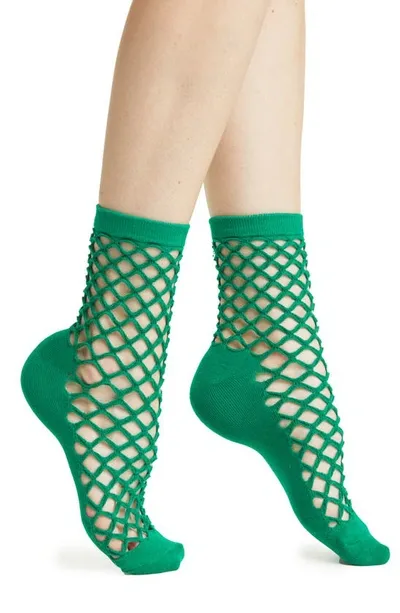 High Heel Jungle Hedge Fishnet Cotton Blend Crew Socks In Green