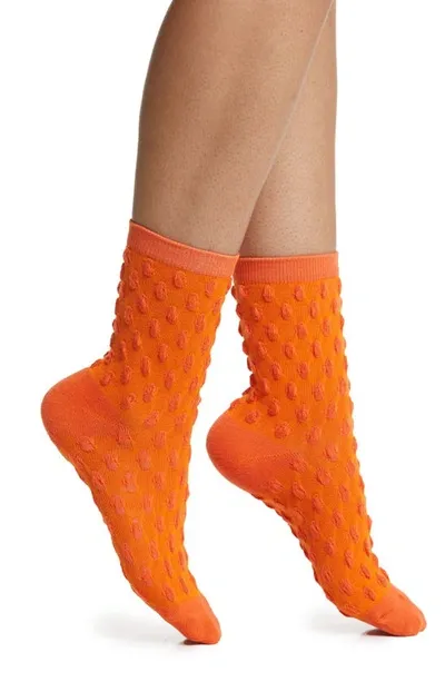 High Heel Jungle Dot Texture Crew Socks In Orange