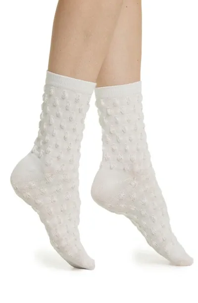 High Heel Jungle Dot Texture Crew Socks In White