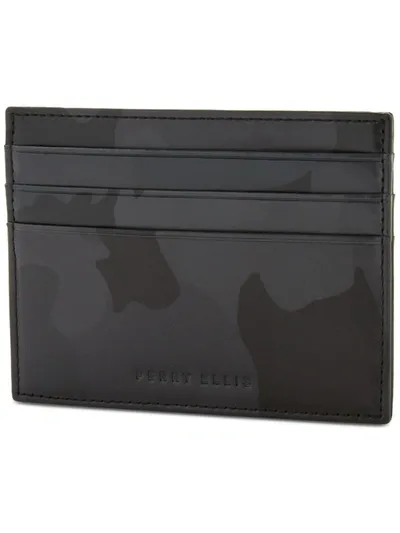 Perry Ellis Mens Genuine Leather Camouflage Card Case In Black