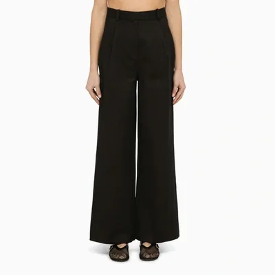 Loulou Studio Black Cotton And Linen Trousers In Schwarz