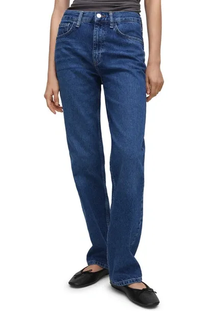 Mango Straight Leg Jeans In Dark Blue