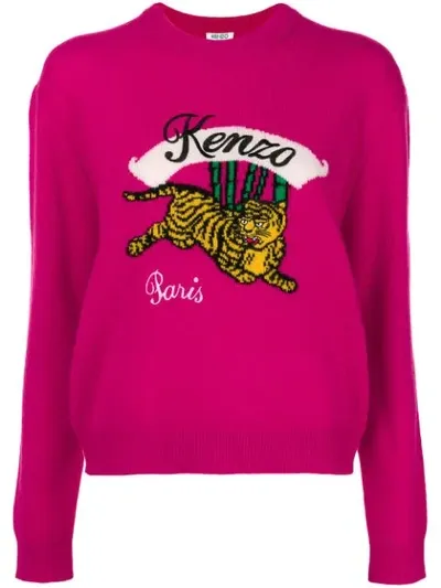 Kenzo Embroidered Tiger Sweater In Fuchsia