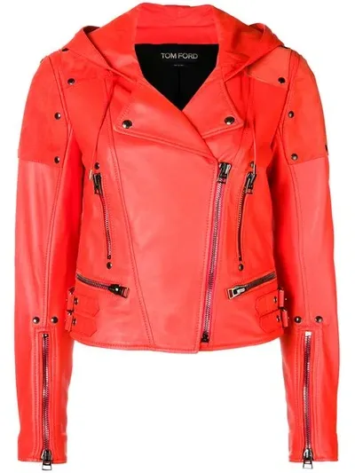 Tom Ford Biker Cropped Jacket In Red