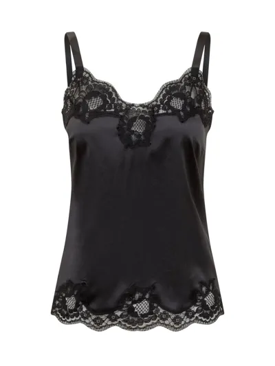 Dolce & Gabbana Floral Lace-trimmed Silk-blend Satin Camisole In Black