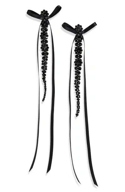 Simone Rocha Bow Ribbon Beaded Drop Earrings In Black