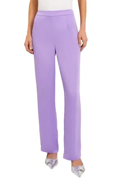 Misook Mid-rise Straight-leg Crepe De Chine Pants In Lavender Field