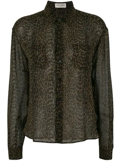 Saint Laurent Seidenhemd Mit Leoparden-print In Brown