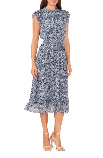 Halogen Paisley Ruffle Smocked Waist Midi Dress In Shadow Blue