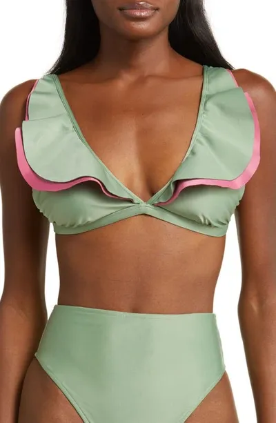 Farm Rio Ruffle Bikini Top In Green