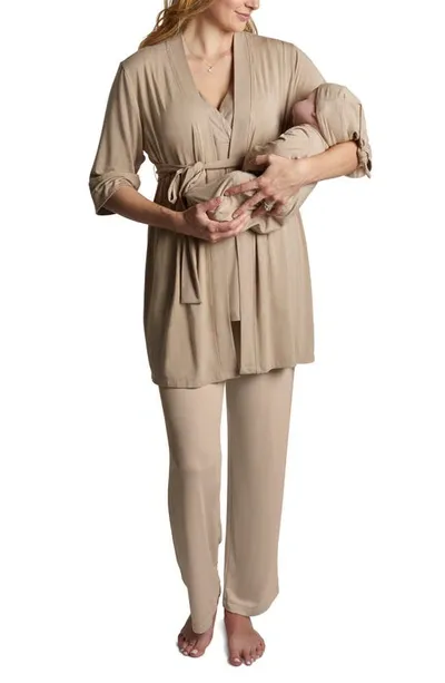 Everly Grey Analise During & After 5-piece Maternity/nursing Sleep Set In Latte