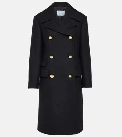 Prada Double-breasted Wool Coat In Blue