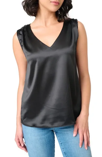 Gibsonlook Reverly Cinch Shoulder Sleeveless Satin Top In Black