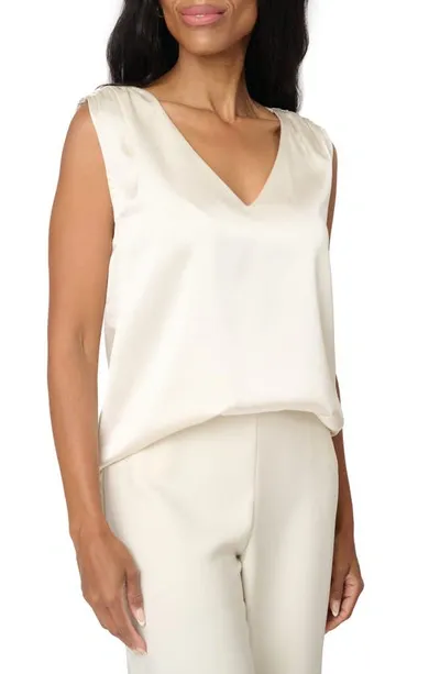 Gibsonlook Reverly Cinch Shoulder Sleeveless Satin Top In Champagne