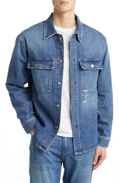 Nn07 Roger 1871 Distressed Stretch Denim Overshirt In Mid Blue