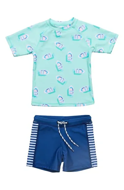 Snapper Rock Babies' Float Your Boat Two-piece Rashguard Swimsuit In Blue