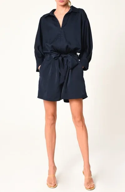 Ciebon Emery Tie Waist Satin Romper In Navy