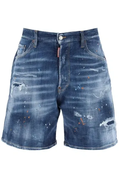 Dsquared2 Boxer Fit Cotton Denim Shorts In Multicolor