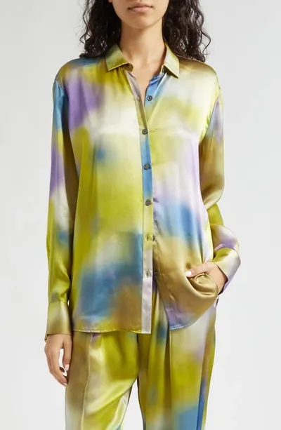 Atm Anthony Thomas Melillo Watercolor Print Silk Charmeuse Button-up Shirt In Water Color Print