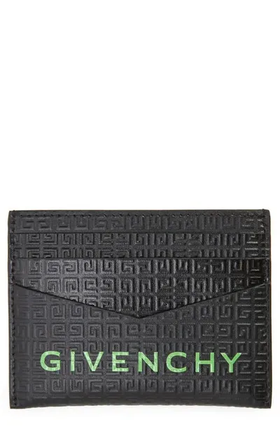 Givenchy 4g Debossed Leather Card Holder In Blackgreen