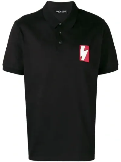 Neil Barrett Thunderbolt Patch Polo Shirt In Black