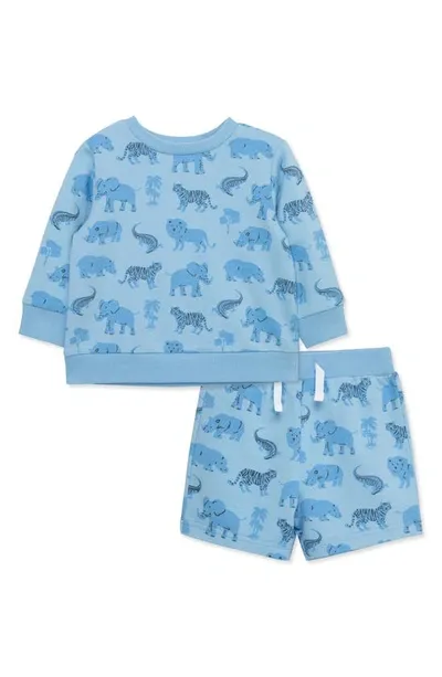 Little Me Babies'  Safari Print Sweatshirt & Shorts Set In Blue