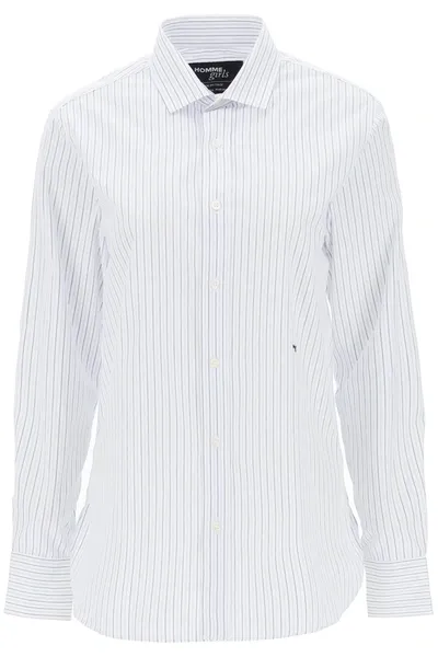 Homme Girls Striped Poplin Shirt In White