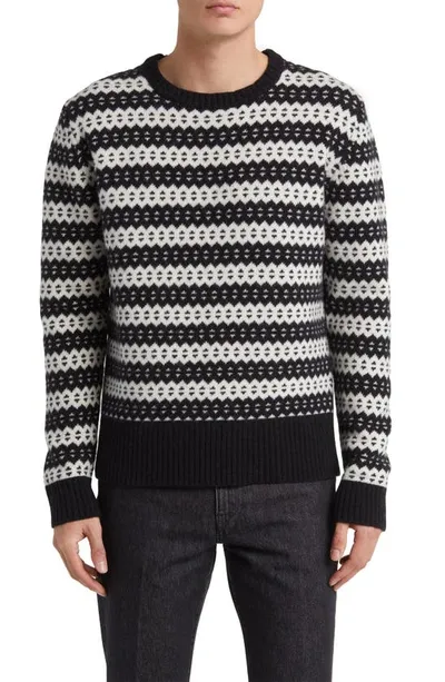 Blk Dnm Zigzag Stripe Wool Crewneck Sweater In Black Jaquard