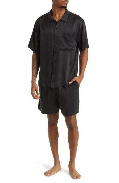 Lunya Washable Silk Button-up Short Pajamas In Immersed Black