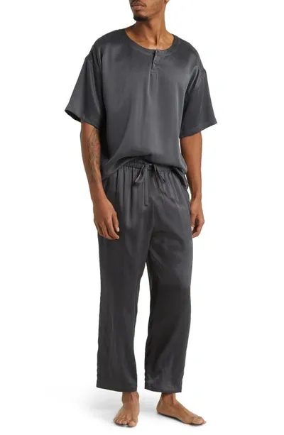 Lunya Washable Silk Henley Pajamas In Meditative Grey