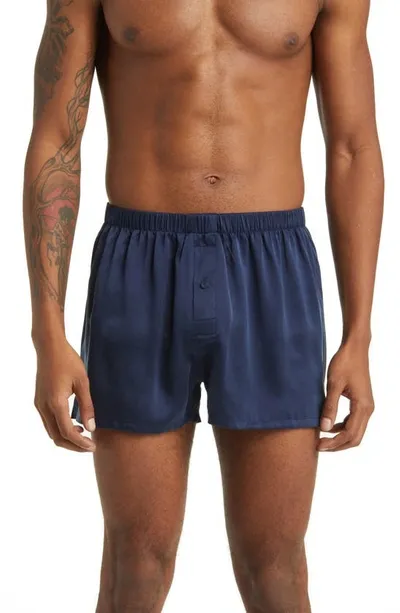 Lunya Washable Silk Boxer Shorts In Deep Blue