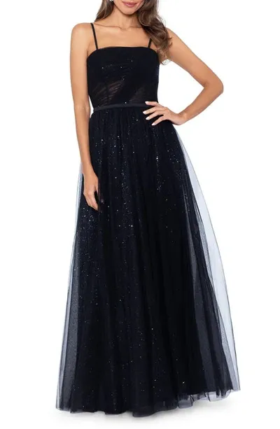 Betsy & Adam Glitter Mesh Gown In Black