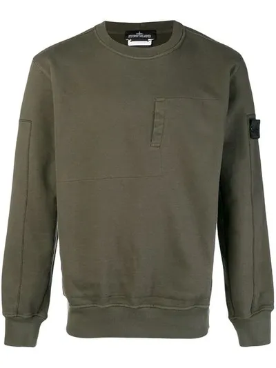 Stone Island Shadow Project Embroidered Concealed Pocket Sweatshirt In Green