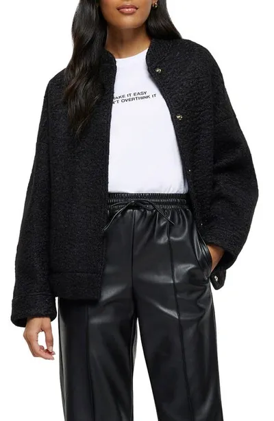 River Island Oversize Textured Bomber Jacket In Black