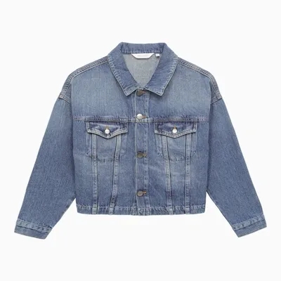 Palm Angels Kids' Denim Jacket With Logo In Blue