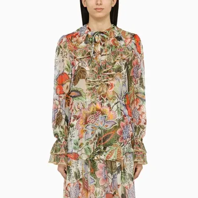 Etro Multicoloured Silk Ruffle Shirt In Multicolor