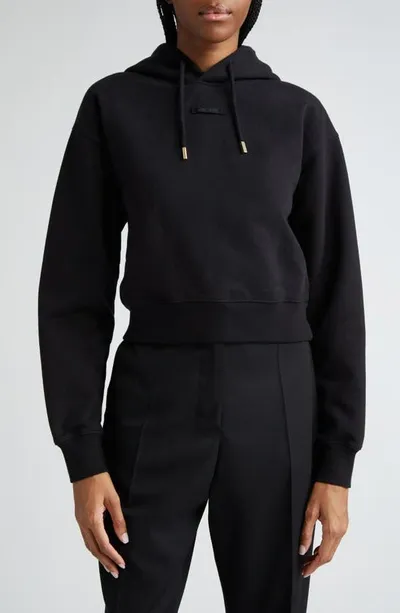 Jacquemus Le Grosgrain Logo Cotton Fleece Crop Hoodie In Black