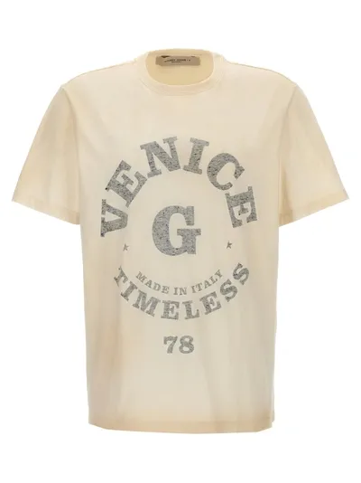 Golden Goose Logo Print T-shirt In Cream