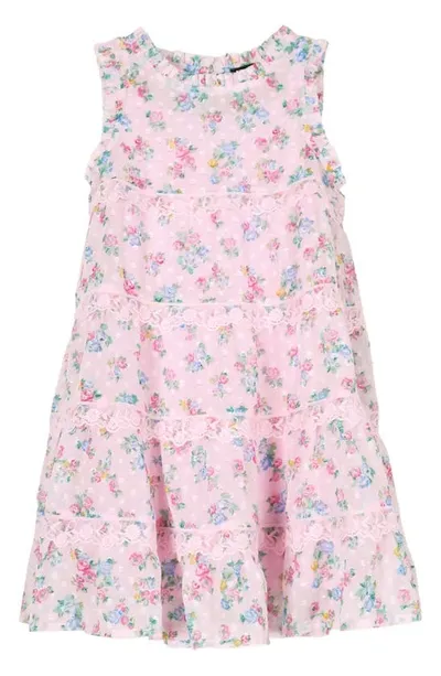 Zunie Kids' Floral Tiered Chiffon Dress In Pink Multi