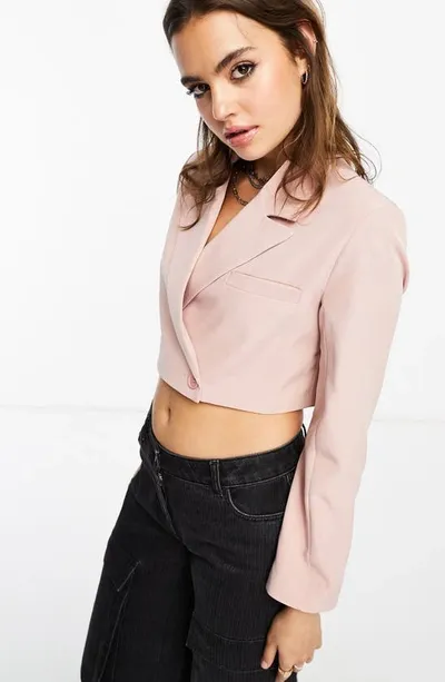 Asos Design Crop Blazer In Pink