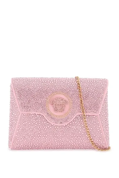 Versace La Medusa Envelope Clutch With Crystals In Pink