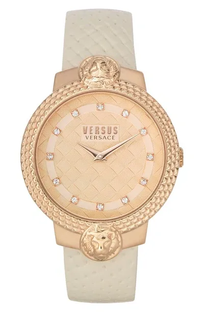 Versus Versace Montorgueil Crystal Index Leather Strap Watch, 38mm In Ip Rose Gold