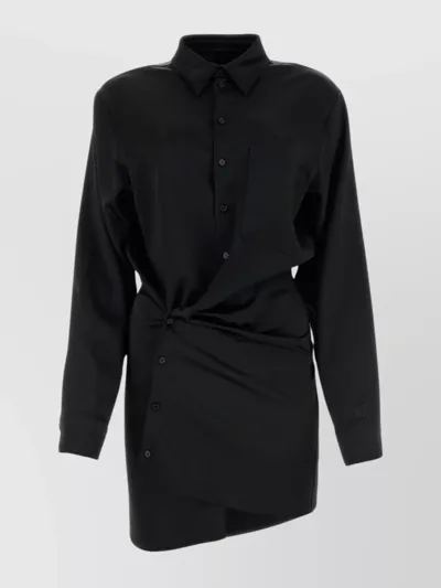 Off-white Twist Satin Shirt Dress In Black