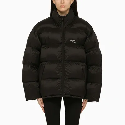 Balenciaga Black Nylon Down Jacket With Logo