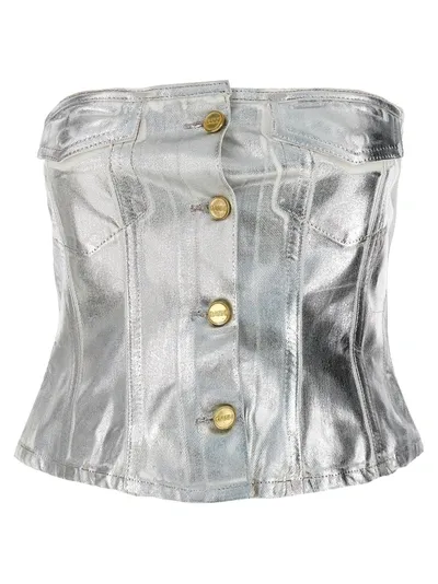 Ganni Laminated Denim Bust Tops In White