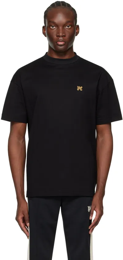 Palm Angels Black Monogram Pin T-shirt In Black Gold