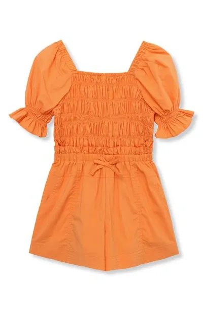 Habitual Kids' Girl's Smocked Cotton Paperbag Romper In Orange