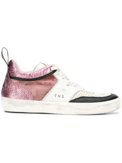 Leather Crown Glitter Panel Sneakers In White